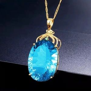 Boutique Blue Austrian Crystal Pendant Goddess 18” Queen Necklace Snake Chain